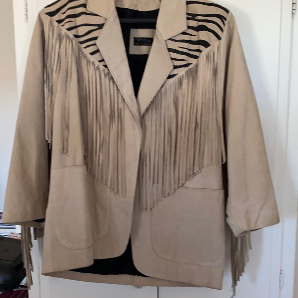 Rare Vintage Suede & Fringed jacket with Zebra print inlay. Western Safari ready